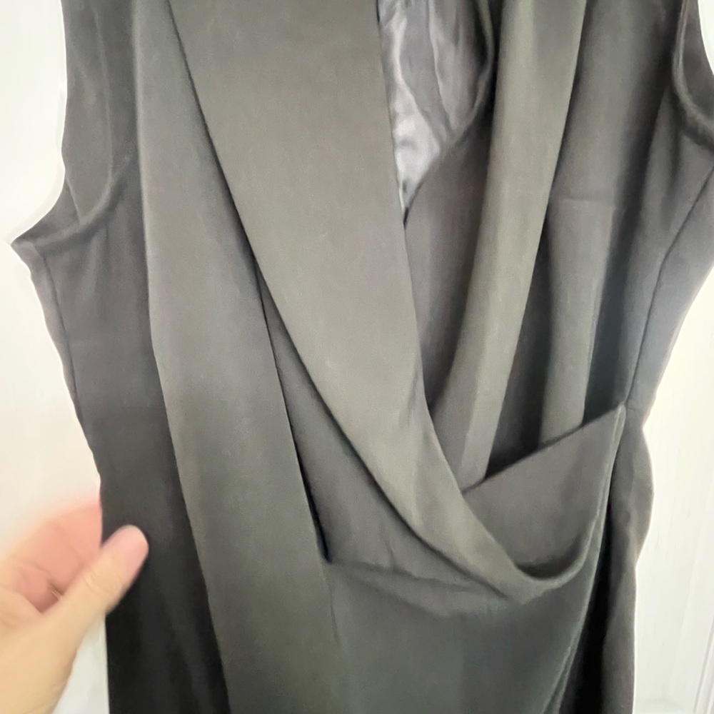 Sisley Black Draped Sleeveless Lined Polyester Blend MIDI Asymmetrical Dress S - Picture 8 of 12